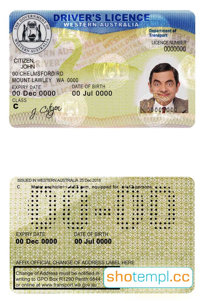 Western Australia Driver License PSD Template